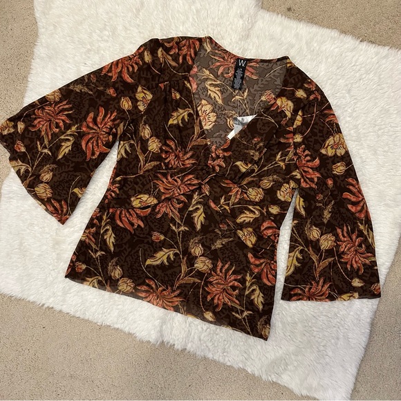 JCPenny boho fall colors V-neck bell sleeve shirt - Picture 10 of 12
